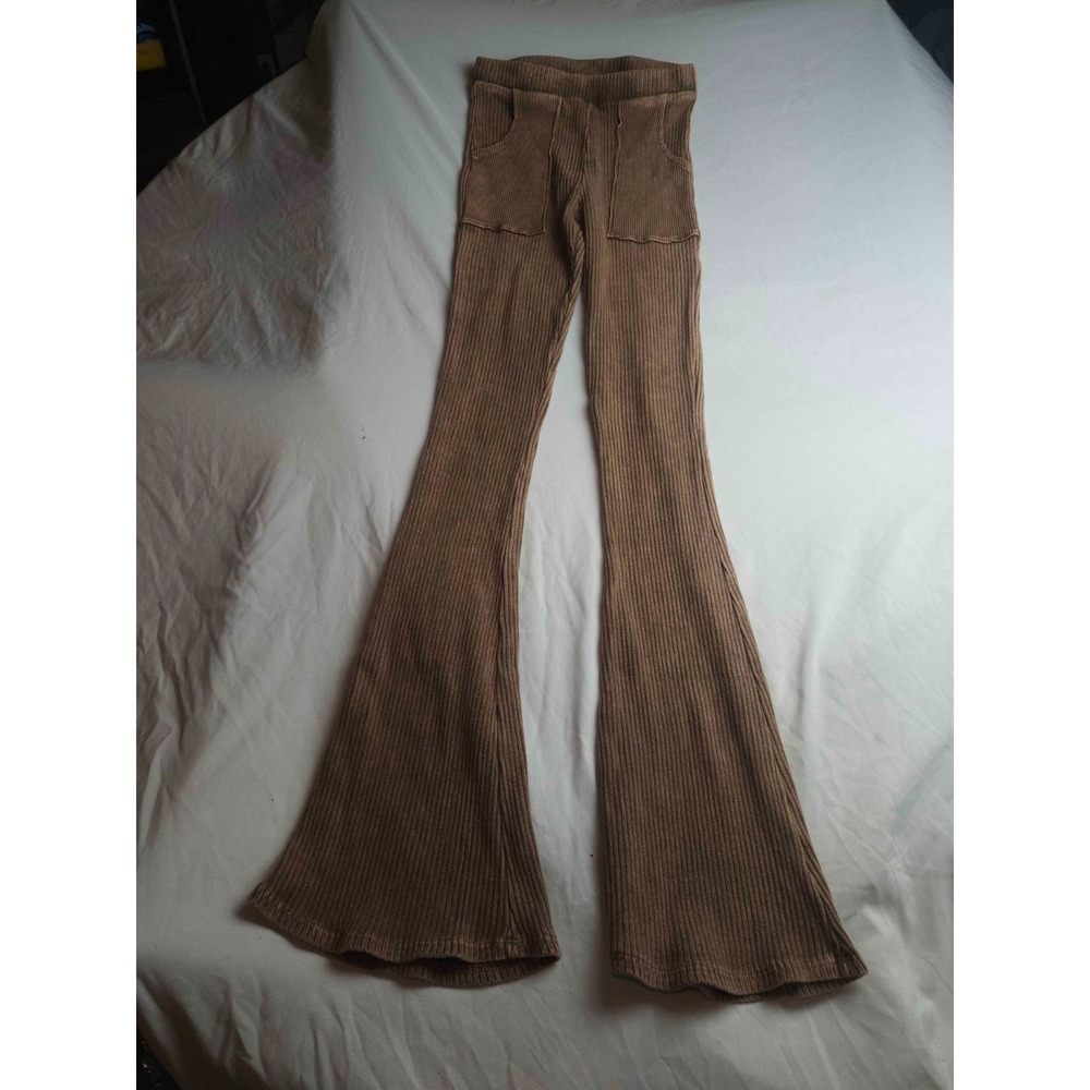 AKIRA Ribbed Sweatpants Women Small Brown Knit Flare Leggings Y2K Lounge Casual